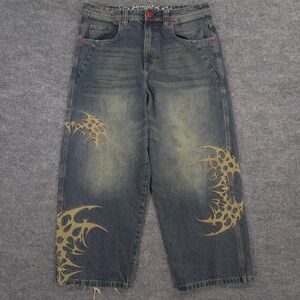 Vitriol Respawn Jeans Mens 32X29 Blue Wide Leg Baggy Goth Grunge Drawstring